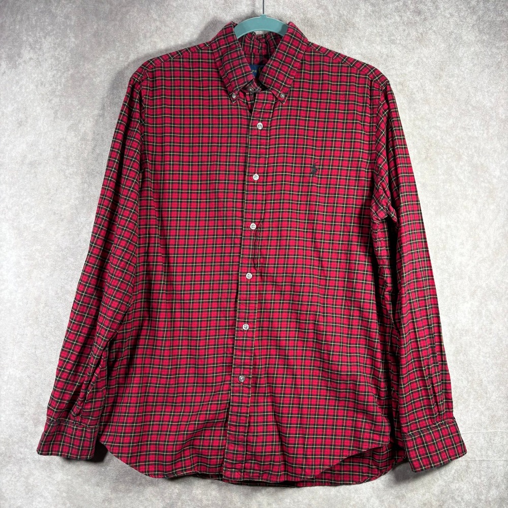 Ralph Lauren Button Down Shirt Mens M Red Plaid Long Sleeve Classic Fit Cotton